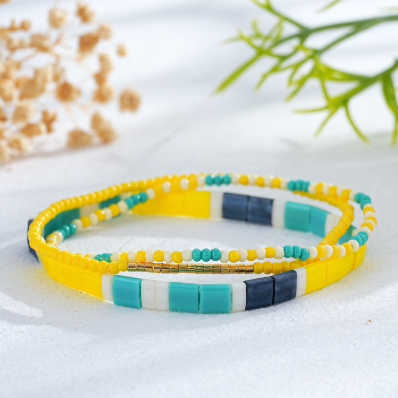Summer New Bracelet Set Color-Block Rice Beads Square Beads Combination Trendy Ins Style Hand Accessories Cross-Border Wholesale Source