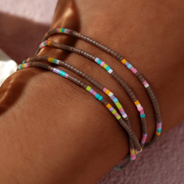 Custom INS Niche Simple Design Colorful Seed Bead Bracelet for Women Ultra-fine Adjustable Hand-woven Bracelet