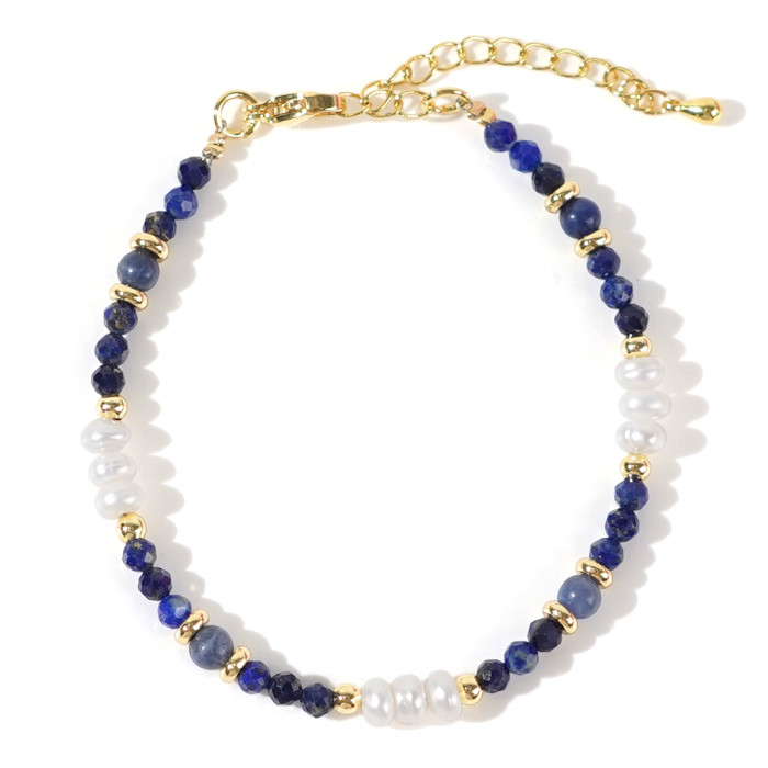 Hot-Selling Natural Turquoise Rice Bead Bracelet Freshwater Pearl Gold Bead Light Luxury Elegant High-End Choice