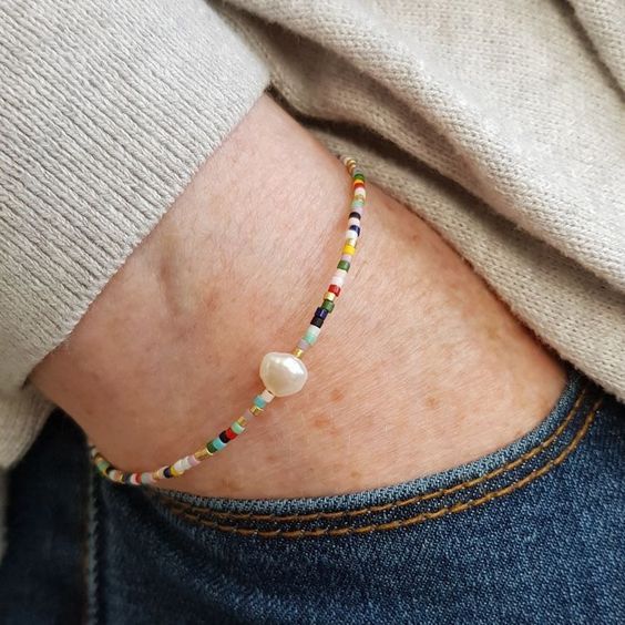 European and American Macaron Color Pearl Bracelet for Women Bohemian Street Trend Beaded Woven Dopamine Thin Bracelet