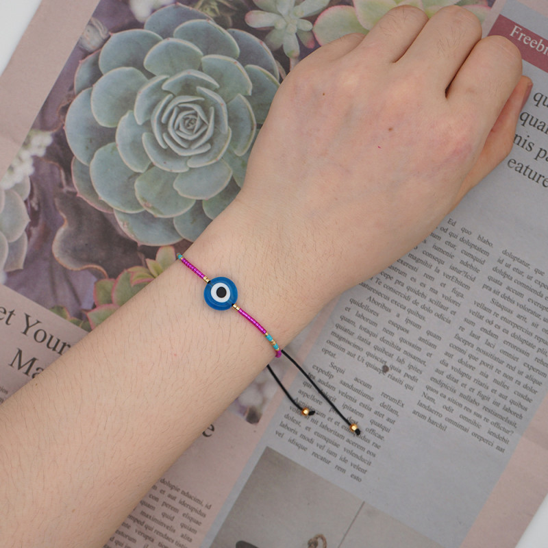 Cross-Border New Style Bracelet Vintage Rice Beads Handwoven Eye Hand Jewelry Diamond Color Block Bracelet Women's Jewelry Bracelet