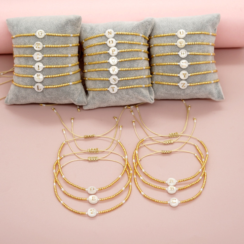 European and American INS Style Simple Natural Shell Letter Gold-Plated Beads Handmade Miyuki Beads Small Bracelet for Women