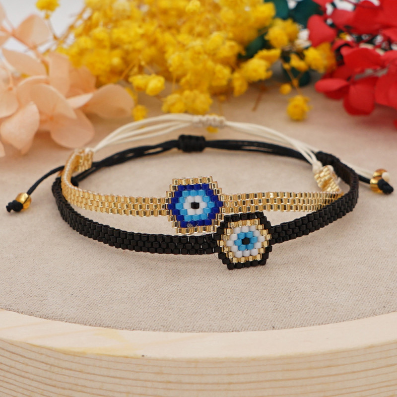 Colorful Flower Miyuki Bracelet Ethnic Style Blue Evil Eye Palm Glass Bead Bracelet Set for Women