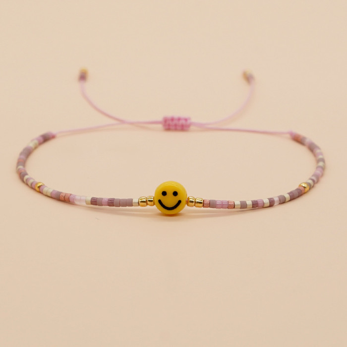 New Handmade Woven Bead Bracelet Creative Fashion Smiley Face Colorful Beads Vintage Ethnic Style Bracelet Jewelry