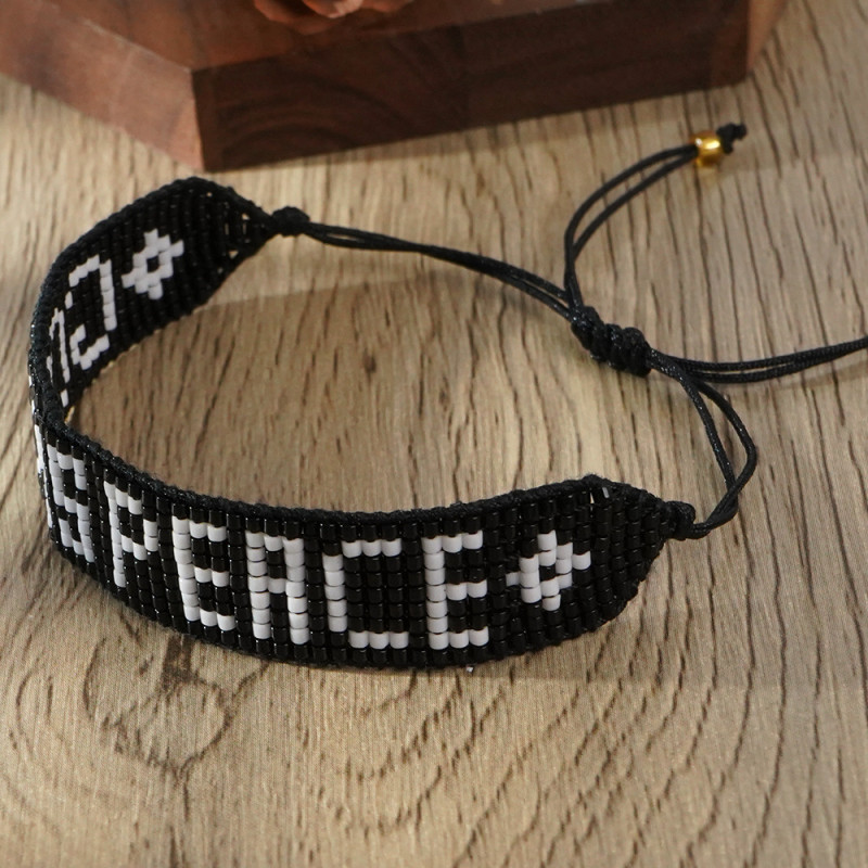 Fashion Simple European and American Cross-Border 2025 Hot-Selling Bohemian Miyuki Bead Handmade Woven Letter Bracelet
