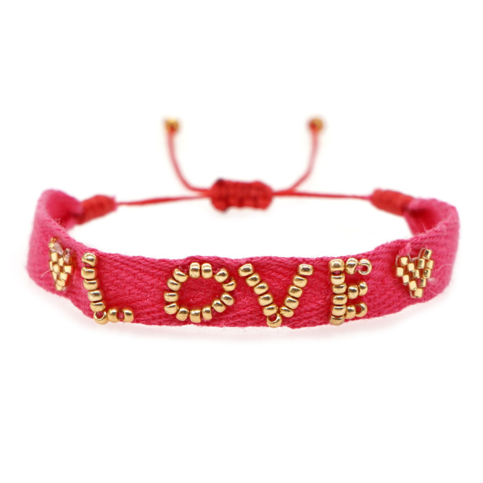 Hand-woven Beaded Bracelet with English Letters, Adjustable Beads, Non-fading, Bohemian Style, Accessories