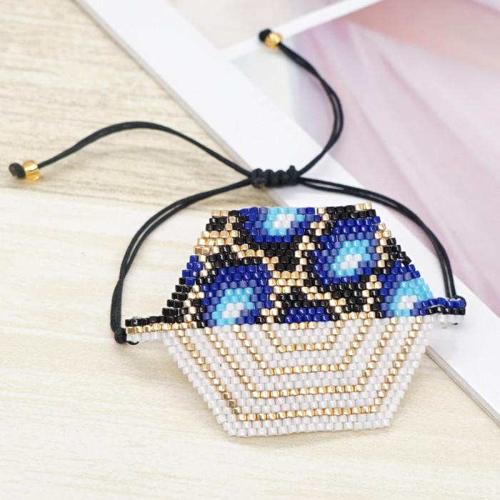 Ethnic Style Bracelet Antique DB Rice Beads Pure Hand-Woven Evil Eye Bracelet Women's Jewelry Wholesale