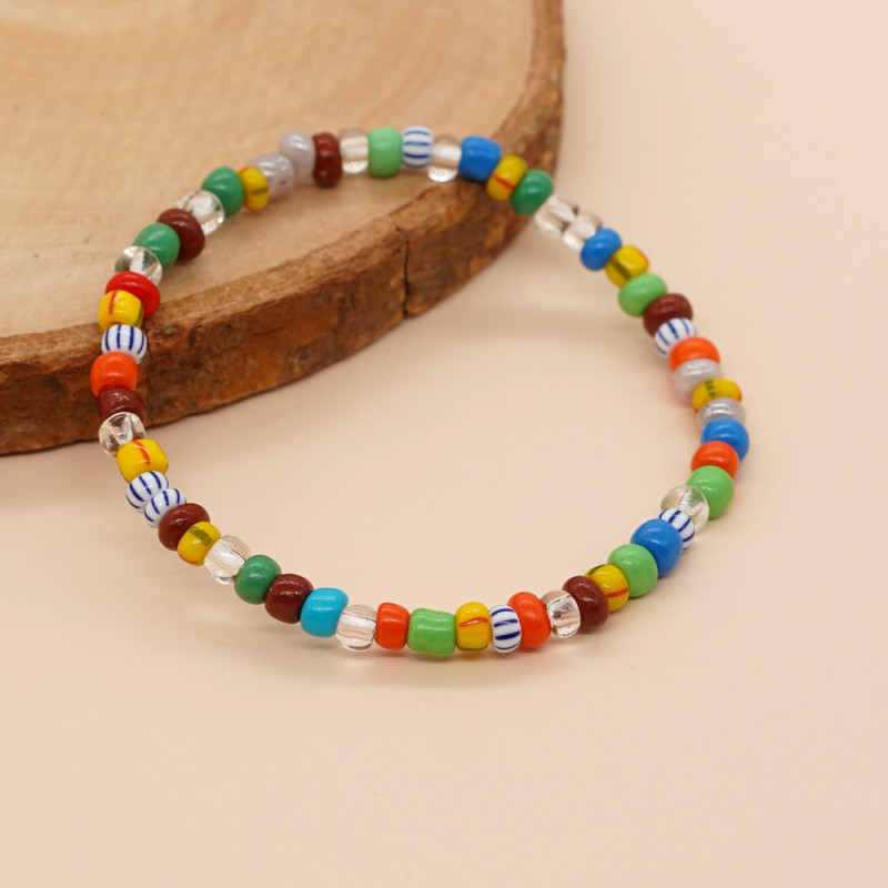 Ins Rainbow Rice Bead Woven Bracelet Cross-Border Multi-Color Mixed Fashion Jewelry Gift Elastic Bracelet Manufacturer Wholesale
