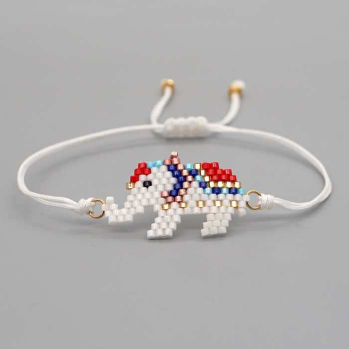 INS Hot Ethnic Style Jewelry Miyuki Beads Handmade Beaded Woven Lucky Elephant Adjustable Bracelet DIY Hand String