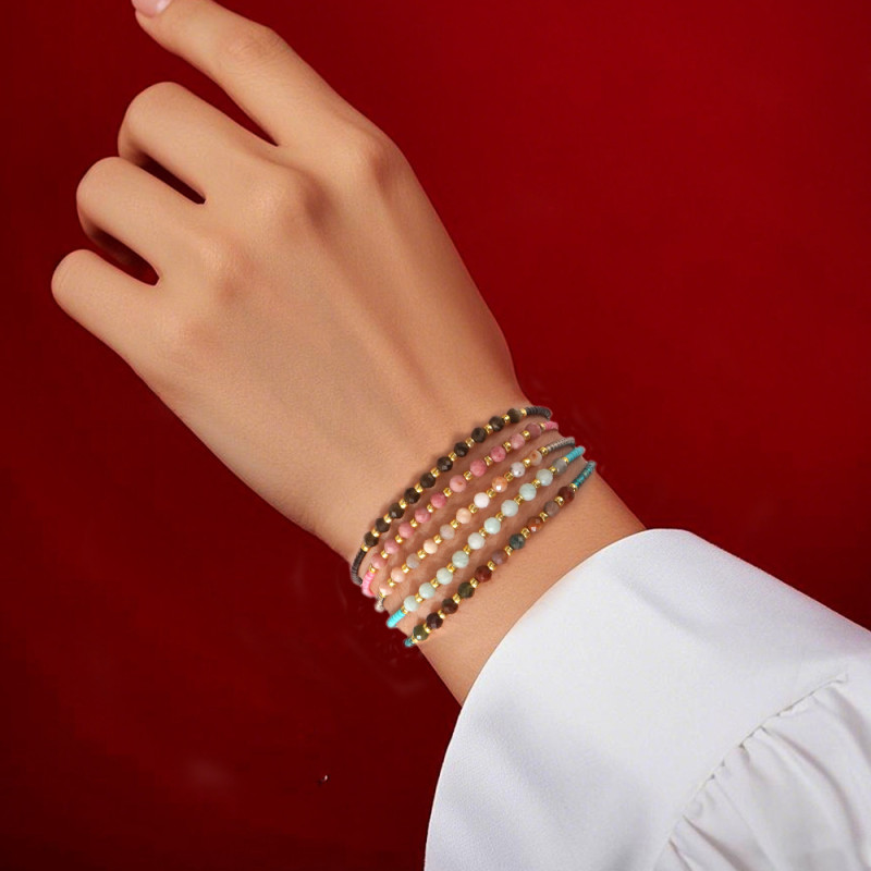 Foreign Trade Hot-Selling Fresh Fashion Light Luxury Style Exquisite Bracelet Beaded Handmade Stacked Gemstone Rice Beads Jewelry Hand Accessories