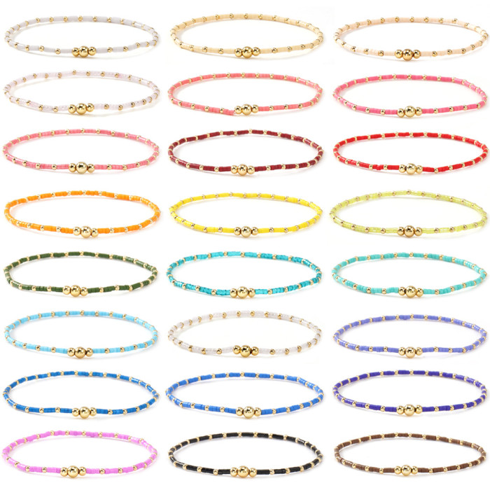 Hot-Selling Hand-Woven Rice Beads and Gold Beads Bracelet Simple Versatile 24-Piece Bracelet Set Can Be Used Individu...