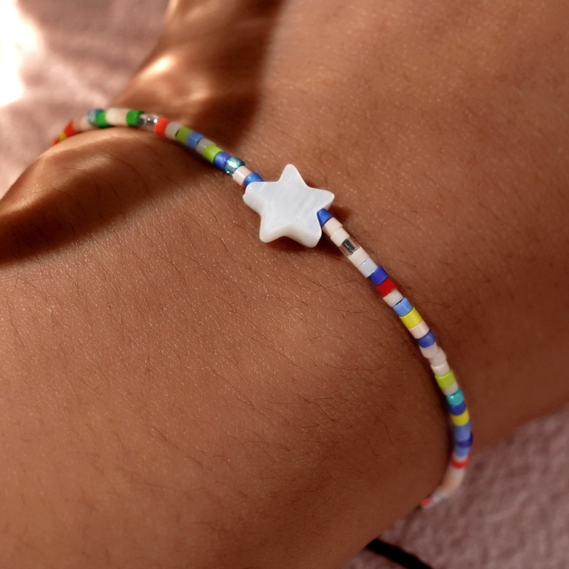 Natural Shell Cross Eye Bracelet Bohemian Style Colorful Myuki Beads Bracelet for Women European and American Style