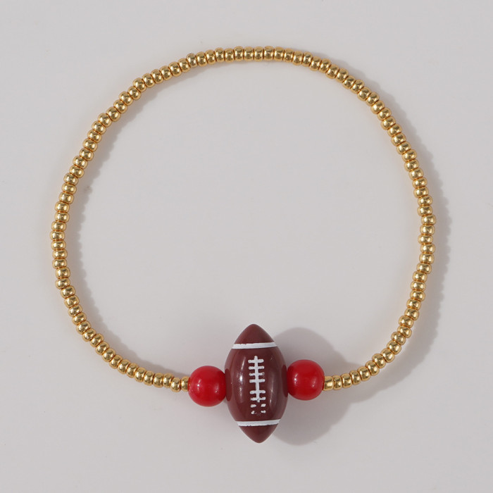 Bestselling Personality Versatile Rugby Pendant Bracelet Simple Rice Bead Letter Round Bead Elastic Bracelet, Necklaces