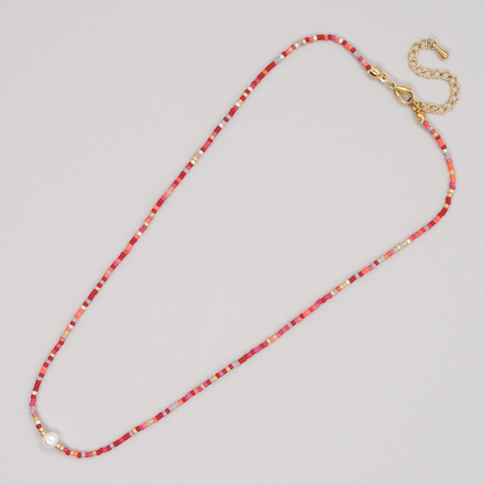 Niche Design Bohemian Style Rainbow Factory Direct Sale Rice Beads Handmade Beaded Punch Pearl Women's Necklace