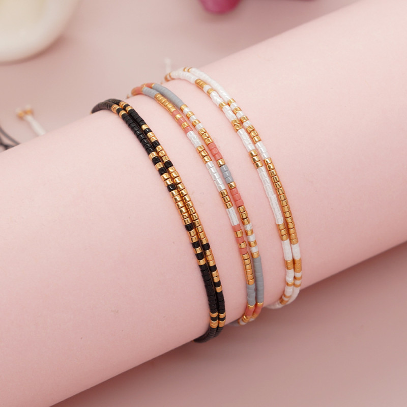 Ins Style Cross-Border Hot-Selling Double-Layer Color-Block Rice Bead Hand-Woven Beaded Small Women's Bracelet Wholesale