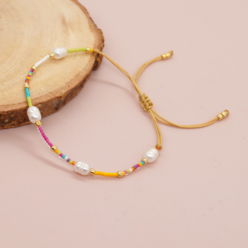 Cross-Border Hot-Selling Handmade Jewelry Natural Freshwater Pearl Bracelet Colorful Rice Beads Women's Bracelet Beaded Bracelet