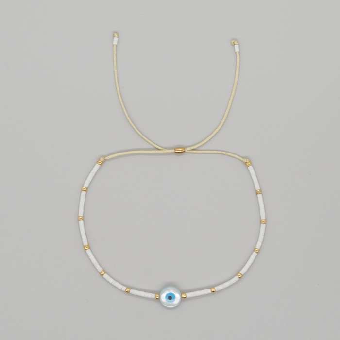 INS Ethnic Style Amazon Turkish Blue Shell Evil Eye Color-Block Rice Bead Bracelet for Women