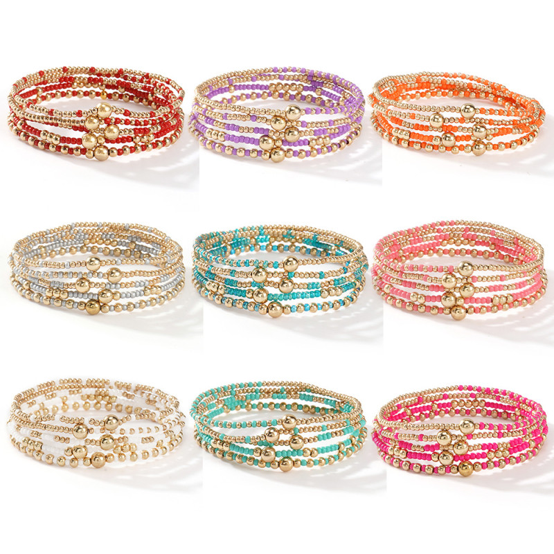 European and American Cross-Border Hot-Selling New Bracelet Beads Gold Rice Beads Bracelet Five-Piece Set Fashion Versatile Manufacturer Wholesale