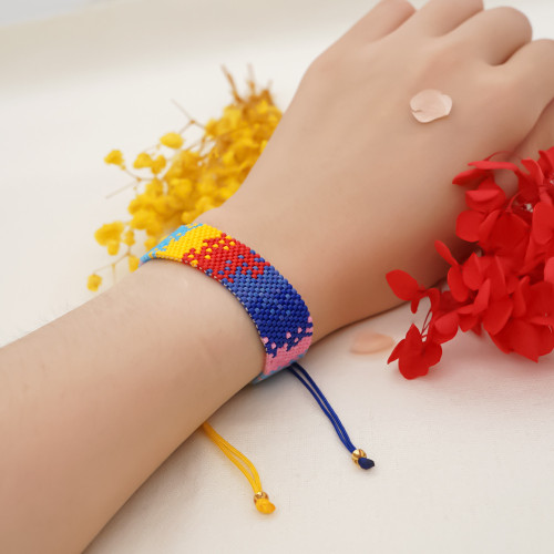 European and American Cross-Border Hot-Selling Bohemian Ethnic Style Color-Block Rice Bead Woven Bracelet Pure Handmade Beaded Bracelet Wholesale