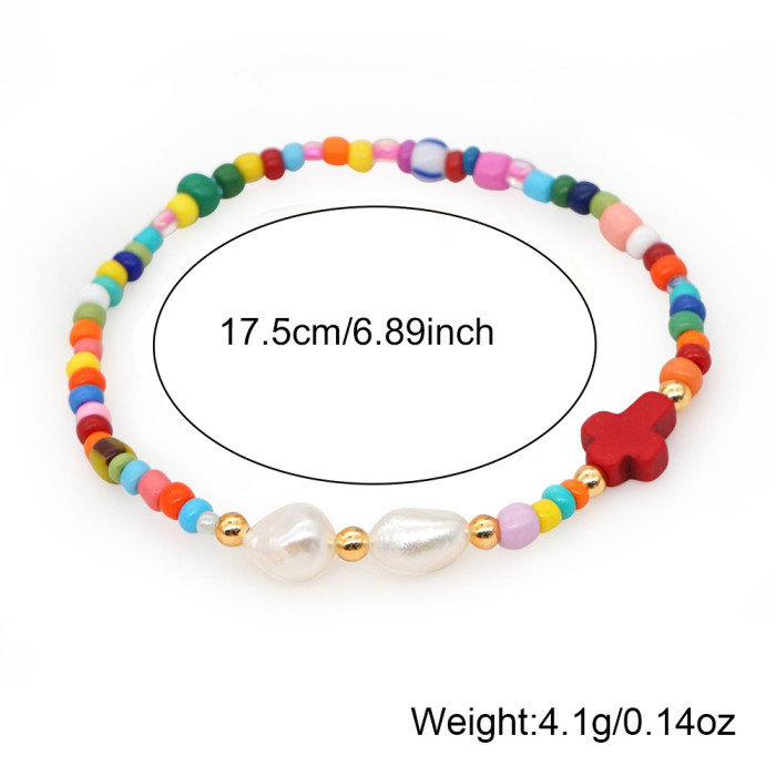 Simple Creative Colorful Bead Cross Bracelet for Women Ethnic Style Handmade Jewelry Amazon Bestseller