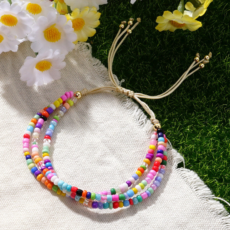 Cross-Border European and American Bohemian Ethnic Style Colorful Seed Bead Handwoven Friendship Rope Women's Bracelet Geometric Design