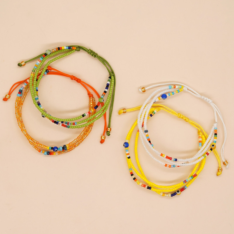 INS New Cross-Border Hot-Selling Jewelry Mixed Color Three-Circle Rice Beads Resin Round Eye Beads Women's Adjustable Bracelet