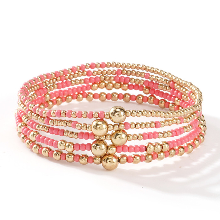 Hot-Selling New Bracelet Beads Gold Rice Beads Bracelet Five-Piece Set Fashion Versatile Manufacturer Wholesale