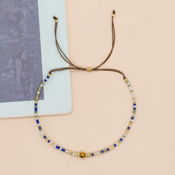 European and American Simple Fashion Rice Bead Bracelet Handmade Woven Friendship Bracelet Gold Bead Semi-Precious Stone Women's Small Bracelet