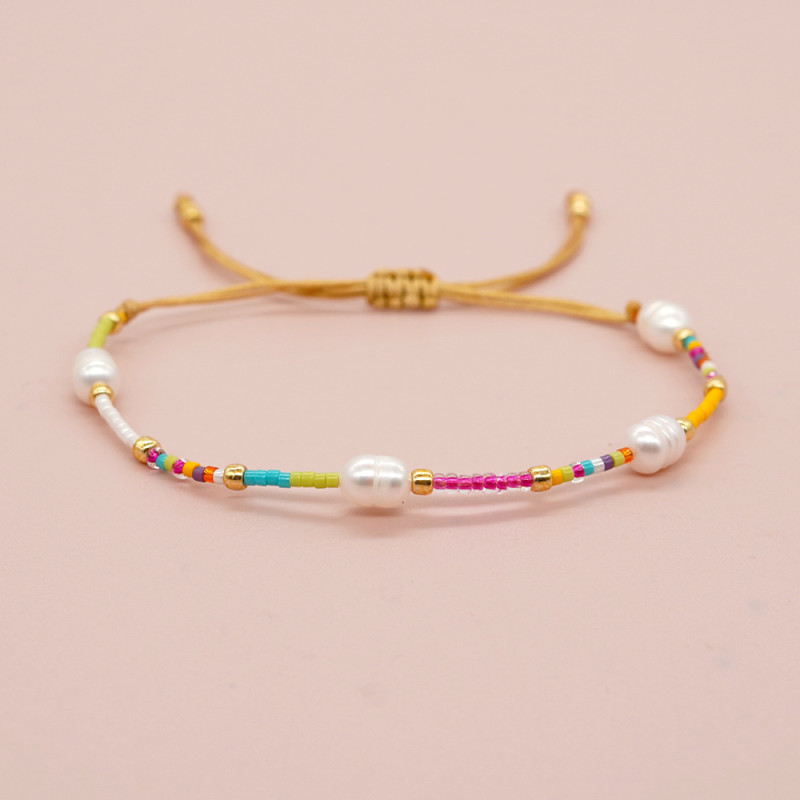 Cross-Border Hot-Selling Handmade Jewelry Natural Freshwater Pearl Bracelet Colorful Rice Beads Women's Bracelet Beaded Bracelet