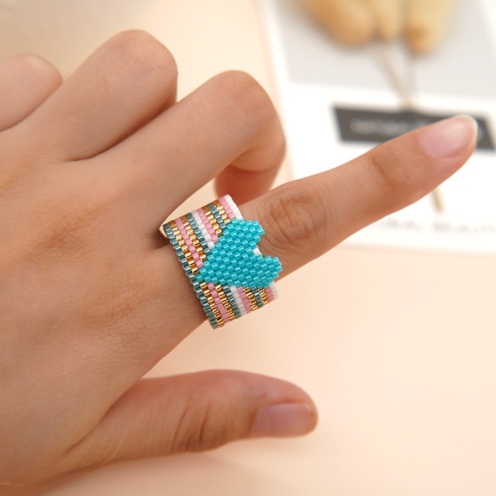 New Arrival Heart Miyuki Antique Rice Beads Handmade Woven Stainless Steel Ring Bohemian Style