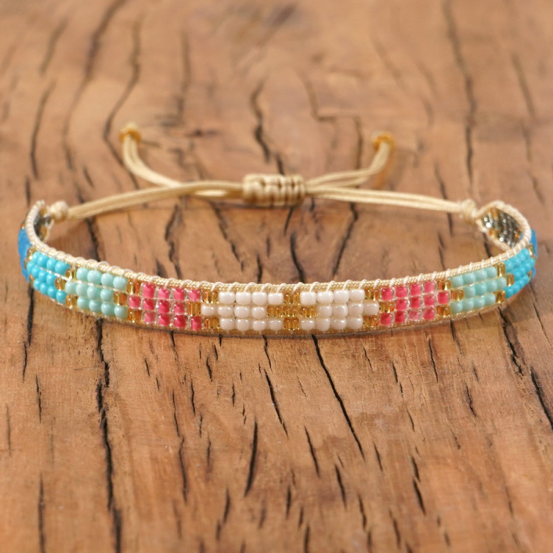 Minimalist 3-Row Arrow Cross Bar Bracelet Rice Bead Woven Twisted Rope Craft Daily Wear Jewelry