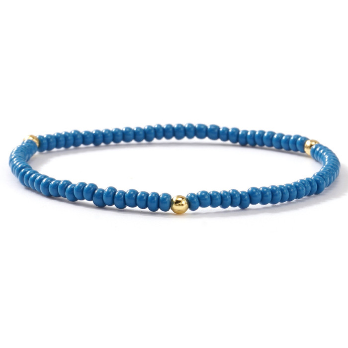 INS Style Multi-Layer Beaded Bracelet for Women, Retro Blue Rice Beads, Stackable Jewelry Wholesale, Niche Design