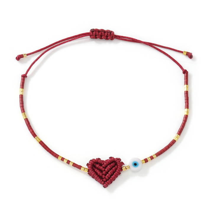 Everyday Commuting Versatile Style White Glass Eye Beads Purple Woven Heart Bracelet Elegant Hand Jewelry