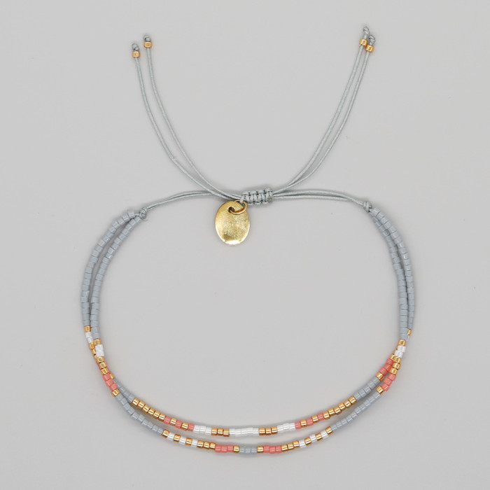 Ins Style Hot-Selling Double-Layer Color-Block Rice Bead Hand-Woven Beaded Small Women's Bracelet Wholesale