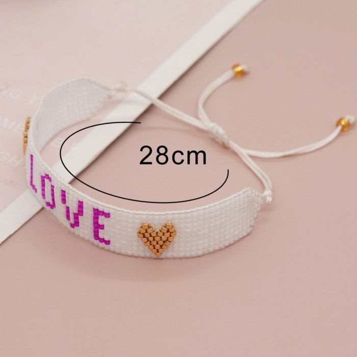 New 2 Heart LOVE Pull Rod Rice Bead Woven Miyuki Bohemian Ethnic Style Bracelet