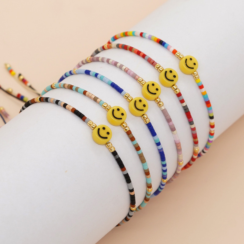New Handmade Woven Bead Bracelet Creative Fashion Smiley Face Colorful Beads Vintage Ethnic Style Bracelet Jewelry