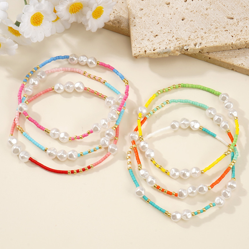Fine Rice Bead Pearl Bracelet Summer Fresh Sweet Dopamine Color Handmade Woven Women's Bracelet