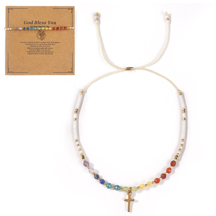 Vintage Minimalist Cross Bracelet Domestic DB Rice Beads Handmade String Semi-precious Stone Matching Daily Jewelry