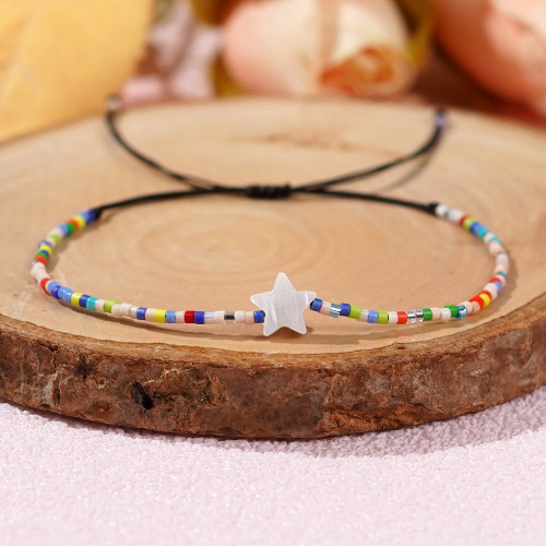 Natural Shell Cross Eye Bracelet Bohemian Style Colorful Myuki Beads Bracelet for Women European and American Style
