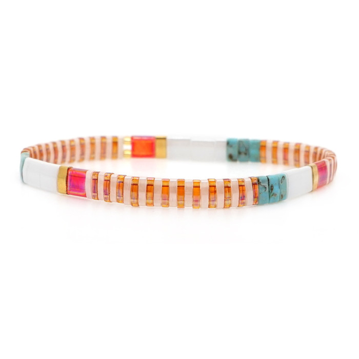 Hot-Selling Light Luxury Fashion Color-Block Beaded Square Minimalist Bohemian Ethnic Style Tila Rice Bead Couple Bra...