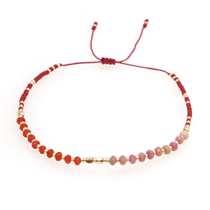 Bohemian Style European and American Simple Rice Bead Handmade Woven Friendship Rope Iron Gall Semi-Precious Stone Women's Jewelry Small Bracelet