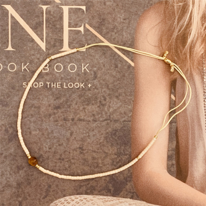 Bohemian Style European and American Simple Rice Bead Handmade Woven Friendship Rope Iron Gall Semi-Precious Stone Women's Jewelry Small Bracelet