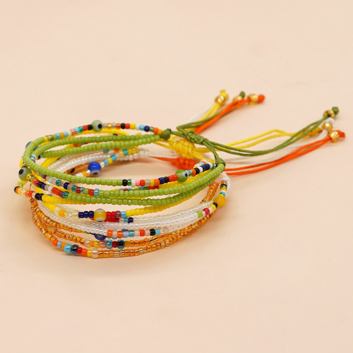 INS New Cross-Border Hot-Selling Jewelry Mixed Color Three-Circle Rice Beads Resin Round Eye Beads Women's Adjustable Bracelet