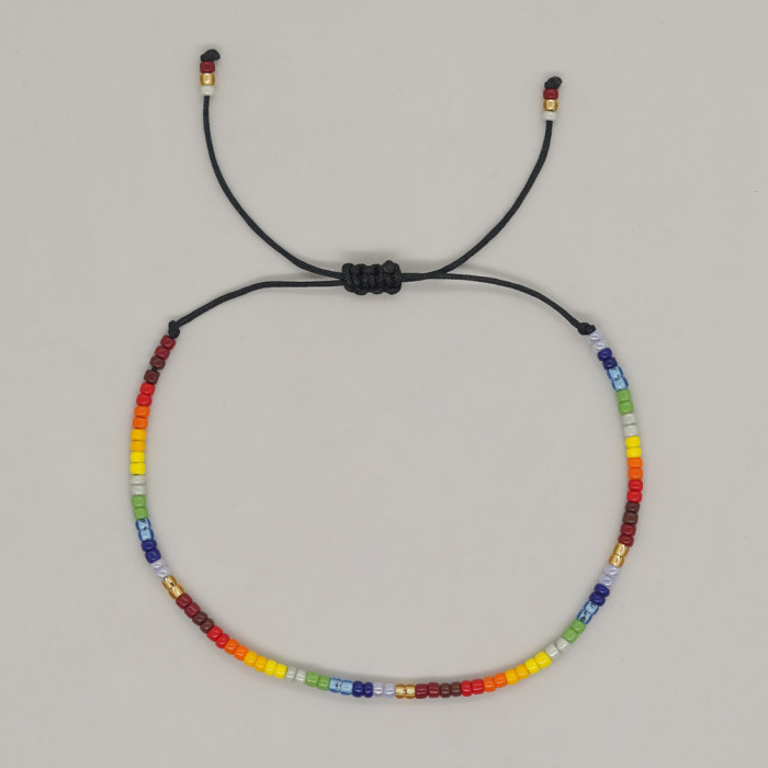 Internet Celebrity Style Bohemian Colorful Bracelet Thin Rice Bead Bracelet Ins Mixed Color Beads Couple Bracelet
