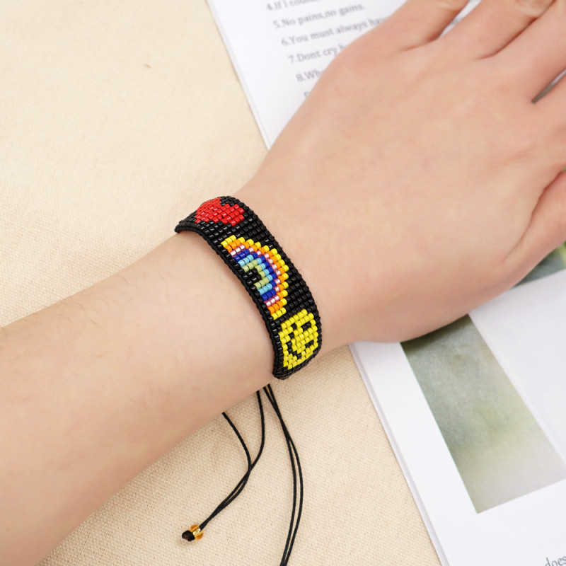Fashion Creative 2025 New European and American Hot-Selling Miyuki Beads Colorful Evil Eye Yellow Smiley Face Pattern