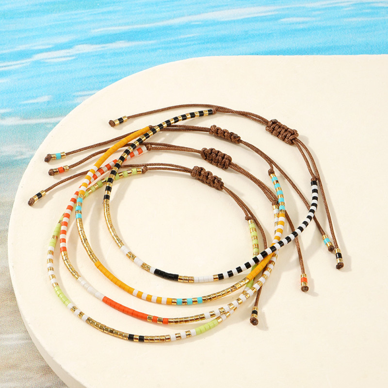 Bohemian Style Fine Rice Bead Bracelet for Women, Simple Plaid High-End Summer Colorful Rice Bead Bracelet Jewelry
