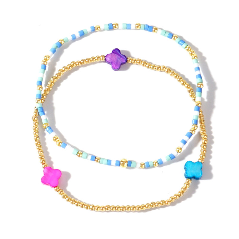 INS Trendy Two-tone Colorful Rice Bead Bracelet·Gold Bead Flower Exquisite Layered Bracelet for Women Light Luxury Niche