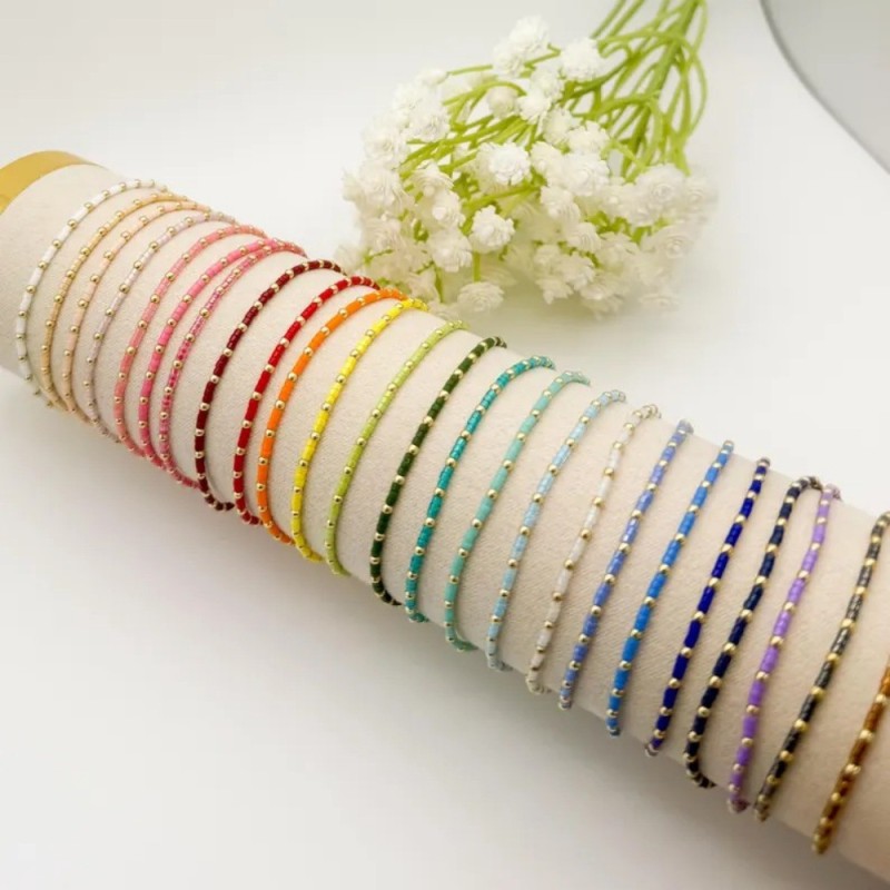 Cross-Border Hot-Selling Hand-Woven Rice Beads and Gold Beads Bracelet European and American Simple Versatile 24-Piece Bracelet Set Can Be Used Individually