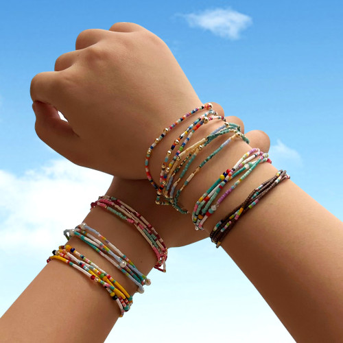 Summer Dopamine Fine Rice Beads Color Matching European and American Commuting Outfit Hand Accessories Women's Stall Small Ornaments Bracelet Handmade