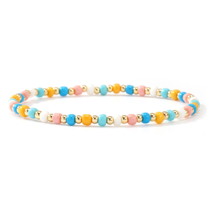 Trendy Fashion Light Luxury Colorful Rice Bead Bracelet Gold Beaded Layered Set Bracelet for Women with a Sense of So...